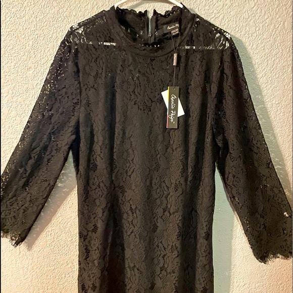 Charlie Paige lacey long sleeve black dress - Picture 1 of 3